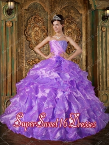 Lavender Strapless Perfect Sweet 16 Dress with Ruffels And Hand Made Flowesrs in Multi-colour