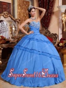 Modest Ball Gown Appliques Sweetheart Taffeta Sweet Sixteen Dresses in Blue