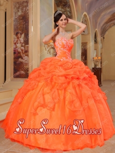 Orange Red Sweetheart Taffeta and Organza Appliques and Ruffles Perfect Sweet 16 Dress
