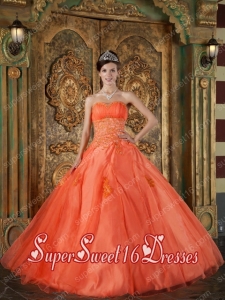 Plus Size In Orange Red Ball Gown Sweetheart With Organza Appliques For Sweet 16 Dresses