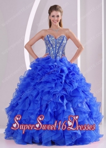 Plus Size In Royal Blue Sweetheart Ruffles and Beaded Decorate For Sweet 16 Dresses On Sale