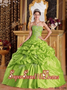 Plus Size In Spring Green Ball Gown Strapless With Pick-ups Taffeta For Sweet 16 Dresses