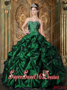 Popular Sweetheart Pick-ups Taffeta 15th Birthday Party Dresses in Hunter Green