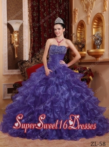 Ruffles Ball Gown Strapless Organza Beading Perfect Sweet 16 Dress in Navy Blue