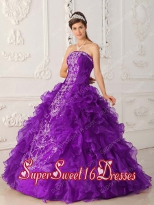 Strapless A-line Appliques and Ruffles Satin and Organza Perfect Sweet 16 Dress in Purple