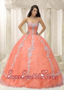 Sweetheart Appliques and Beaded Modest Sweet Sixteen Dresses in Orange