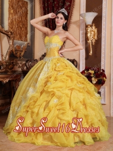 Taffeta Beading and Pick Ups Sweetheart Perfect Sweet 16 Dress with Appliques in Yellow