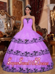 Affordable Lavender Ball Gown Strapless With Organza Lace Appliques In Plus Size For Sweet 16 Dresses