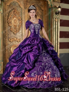 Eggplant Purple Ball Gown Strapless Taffeta Popular Sweet 16 Dresses with Embroidery