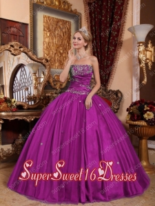 Plus Size In Fuchsia Ball Gown Strapless With Taffeta and Tulle Appliques For Sweet 16 Dresses