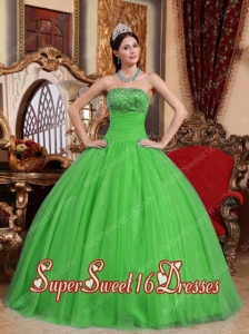 Plus Size In Green Ball Gown Strapless With Tulle Embroidery And Beading For Sweet 16 Dresses