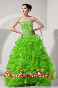 Plus Size Spring Green A-line / Princess Sweetheart With Organza Beading For Sweet 16 Dresses