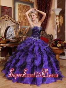 Plus Size With Sweetheart Beading and Ruffles Sweet 16 Dresses in Purple and Black