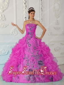 Popular Ball Gown Strapless Embroidery Hot Pink Sweet 16 Dresses