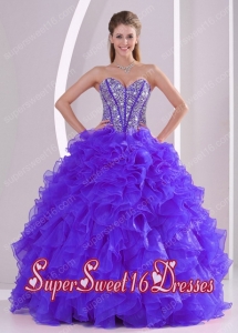 Popular Ball Gown Sweetheart Ruffles and Beaing Sweet 16 Dresses in Purple