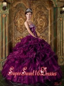 Popular Organza Purple Ball Gown Strapless Floor-length Ruffles Sweet 16 Dresses