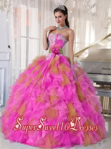 Popular Strapless Appliques Ball Gown Hand Made Flowers Sweet 16 Dresses in Multi-color