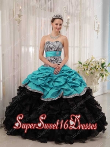 Popular Turquoise and Black Ball Gown Sweetheart Sweet 16 Dresses with Sash