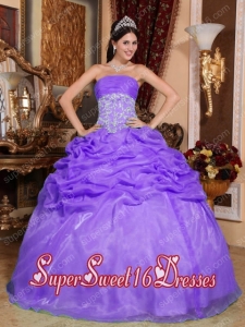 Purple Ball Gown Strapless With Organza Appliques Plus Size Sweet 16 Dresses