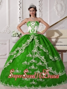 Spring Green and White Ball Gown Organza Strapless Popular Sweet 16 Dresses