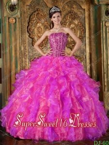 Strapless Multi-Color Ball Gown Organza Beading and Ruffles Popular Sweet 16 Dresses
