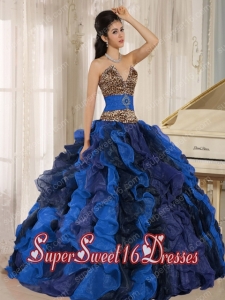 Wholesale Multi-color Leopard and Organza Ruffles V-neck 2013 Perfect Sweet 16 Dress