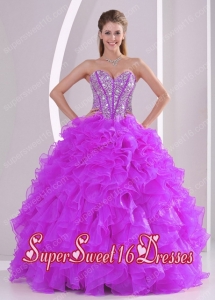 2013 Winter Sweetheart Ruffles and Beading Long Simple Sweet Sixteen Dresses in Fuchsia