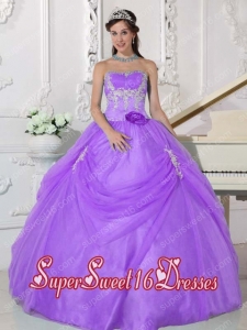 Ball Gown Strapless Taffeta and Organza Appliques and Hand Made Flower Popular Sweet 16 Dresses in Lilac