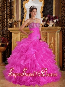 Ball Gown Sweetheart Organza Beading Pretty Quinceanera Dresses in Hot Pink