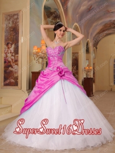 Beading A-Line Tulle and Taffeta Pretty Quinceanera Dresses in Hot Pink and White