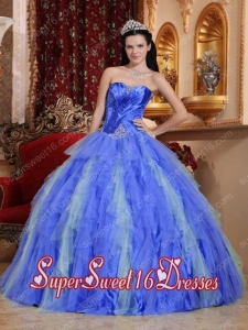 Beading Ball Gown Sweetheart Tulle Pretty Quinceanera Dresses in Royal Blue