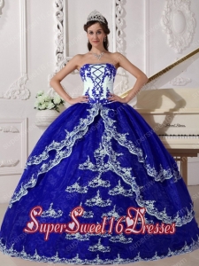 Dark Blue and White Ball Gown Organza Appliques Pretty Quinceanera Dresses