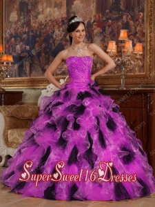 Fuchsia and Black Ball Gown Organza Pretty Quinceanera Dresses