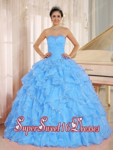 Popular Beaded Sweetheart Aqua Blue Sweet 16 Dresses with Ruffles