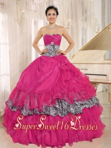 Popular Coral Red Sweetheart Ruffles Sweet 16 Dresses With Zebra and Beading