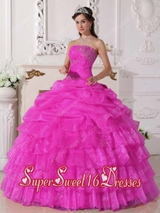 Popular Pink Ball Gown Strapless Organza Sweet 16 Dresses with Appliques
