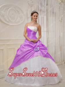 Pretty Ball Gown Beading Strapless Purple and White Quinceanera Dresses