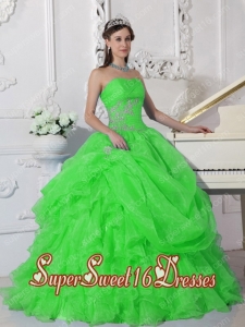 Pretty Green Ball Gown Strapless Organza Beading Quinceanera Dresses