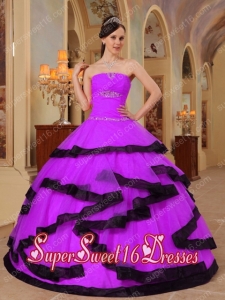 Pretty Quinceanera Dresses with Appliques in Purple and Black