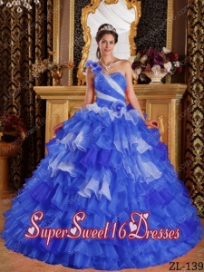 Pretty Quinceanera Dresses with Ruffles and Beading in Blue and White