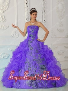Purple Ball Gown Strapless Quinceanera Dress with Embroidery