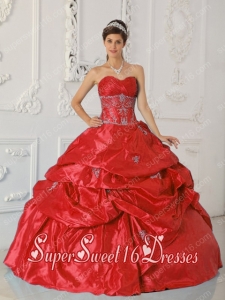Red Ball Gown Sweetheart Floor-length Taffeta Appliques Simple Sweet Sixteen Dresses