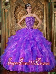 Simple Multi-Color Ball Gown Strapless Organza Beading and Ruffles Sweet Sixteen Dresses