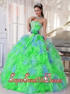 Simple Multi-color Sweetheart Appliques Sweet Sixteen Dresses with Green Flower