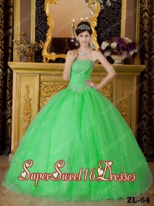 Spring Green Ball Gown Strapless Floor-length Organza Beading Simple Sweet Sixteen Dresses