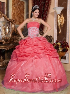 Appliques Ball Gown Organza Pretty Quinceanera Dresses in Coral Red