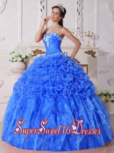 Baby Blue Ball Gown Strapless Organza Embroidery Popular Sweet 16 Dresses with Beading