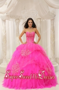 Sweetheart Embroidery Beading Popular Sweet 16 Dresses in Hot Pink
