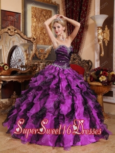 Sweetheart Organza Beading and Ruffles Popular Sweet 16 Dresses in Purple and Black