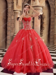 Affordable Sweet 16 In Red Ball Gown Floor-length Organza Beading Ball Gowns